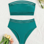 Damen Off-Shoulder Bikini-Set mit hohem Bund R&B