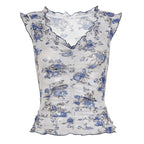 Damen Elegantes Spitzenoberteil mit floralen Akzenten und Rüschen R&B