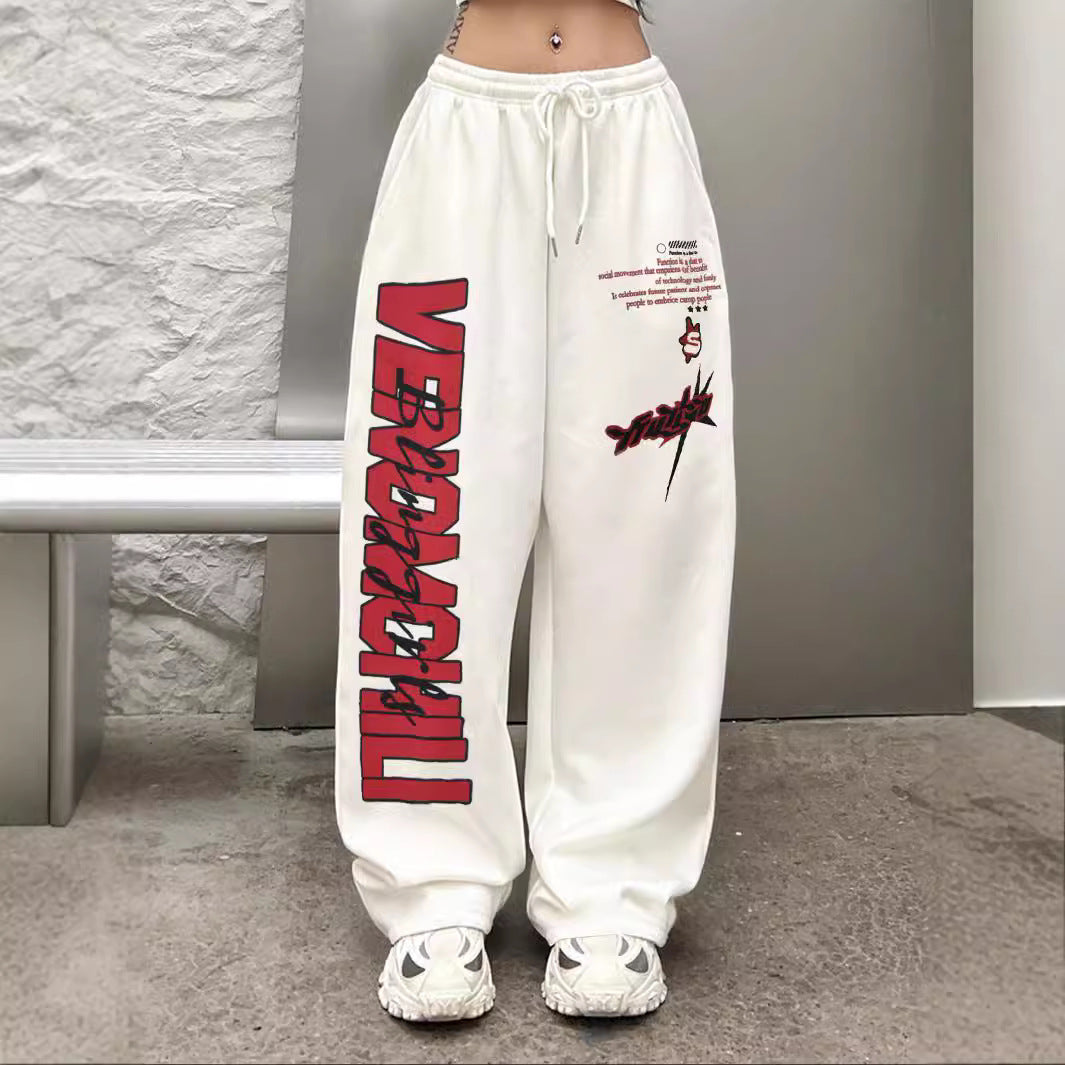 Damen Baggy-Hose mit auffälligem Grafikdruck und elastischem Bund R&B