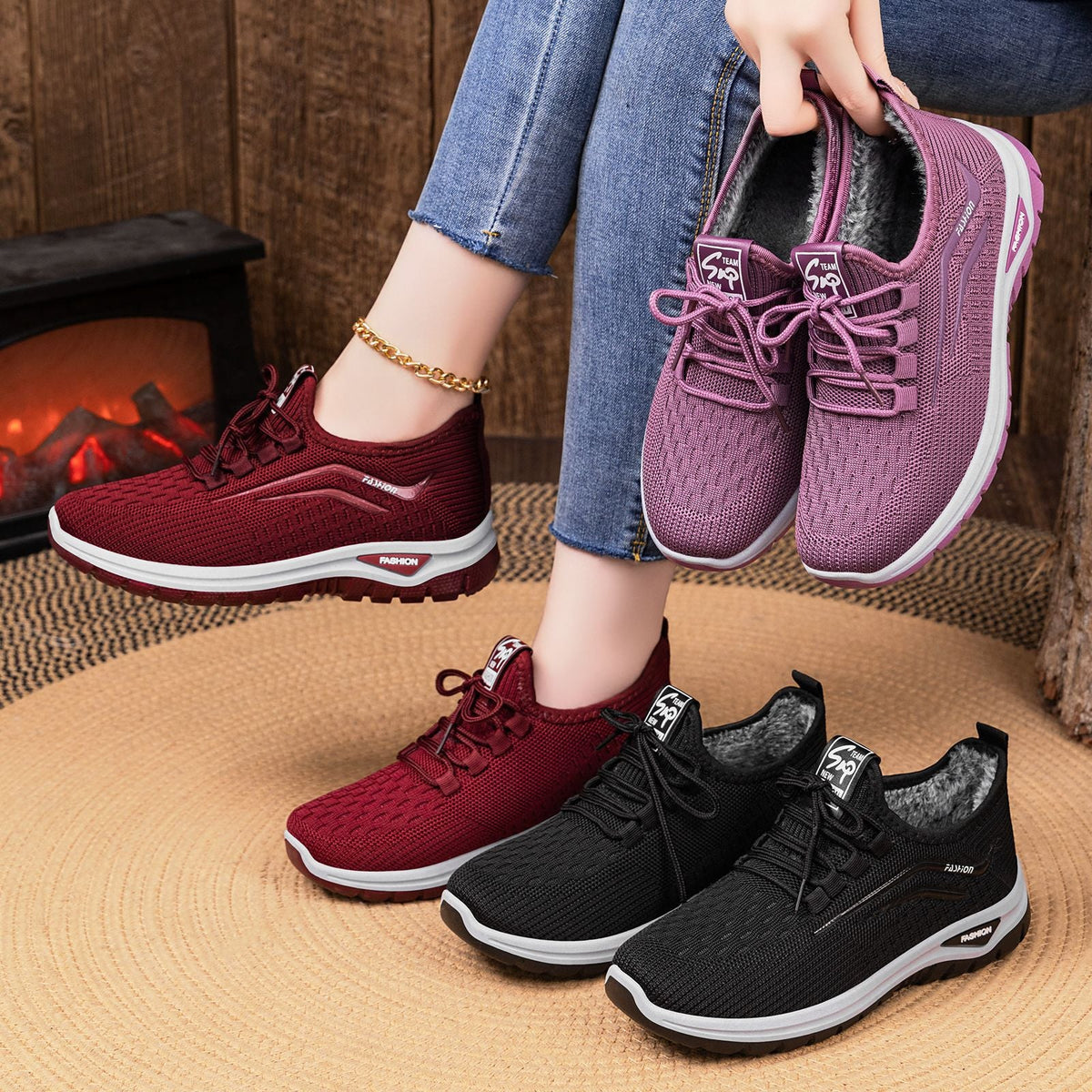 Damen Bequeme Sport Sneakers mit kuscheligem Innenfutter und rutschfester Sohle R&B