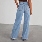 Damen Weite Jeans im lässigen Vintage-Stil mit fransigem Saum R&B