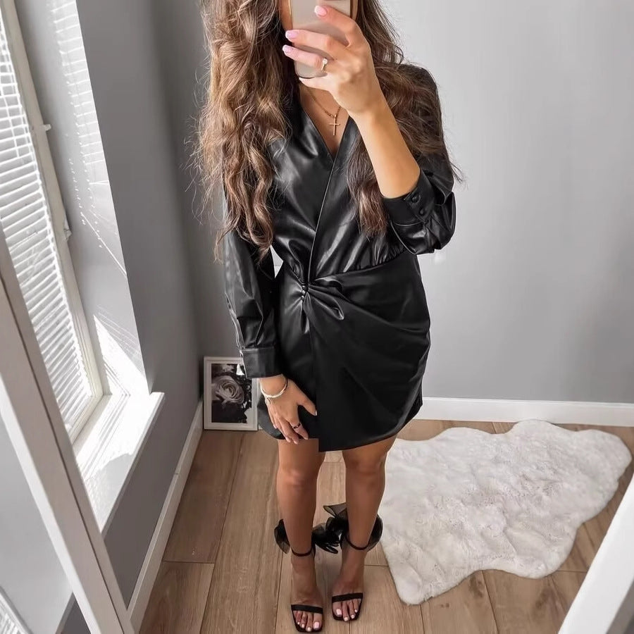 Damen Kunstleder Mantel R&B