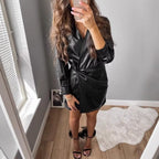Damen Kunstleder Mantel R&B