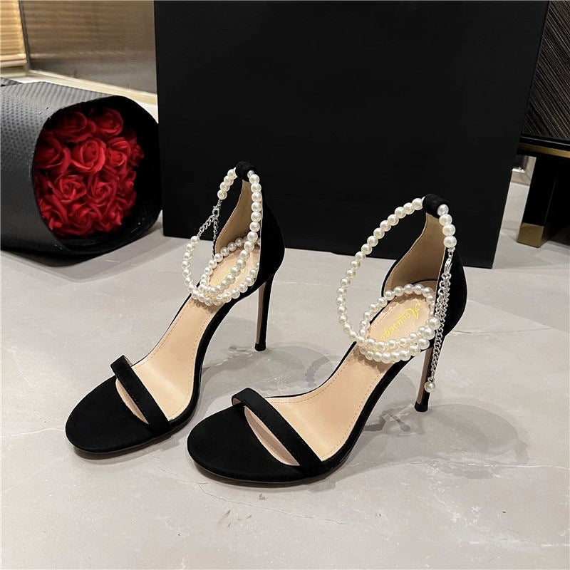 Damen elegante High Heels mit Perlenschmuck R&B