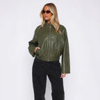Damen Kunstleder Jacke mit elastischem Bund und hohem Stehkragen R&B