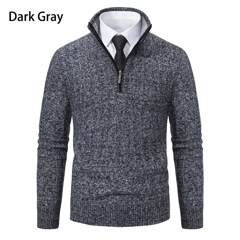Herren Strickpullover mit hochabschließendem Kragen und Reißverschluss Taschen