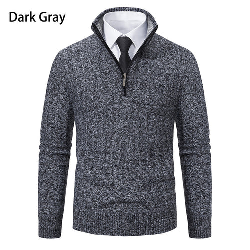 Herren Strickpullover mit hochabschließendem Kragen und Reißverschluss Taschen R&B