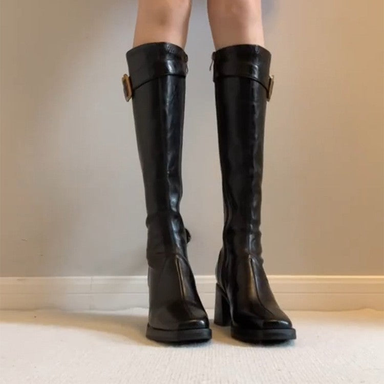 Damen Stiefel mit elegantem Blockabsatz und modischem Schnallenverschluss