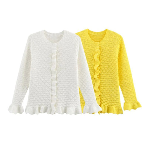 Damen Strickjacke mit Rüschendetails und Knopfleiste R&B