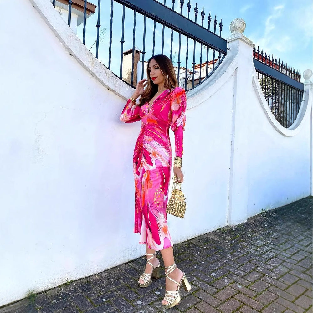 Damen Wickelkleid mit voluminösen Ärmeln und elegantem Design R&B