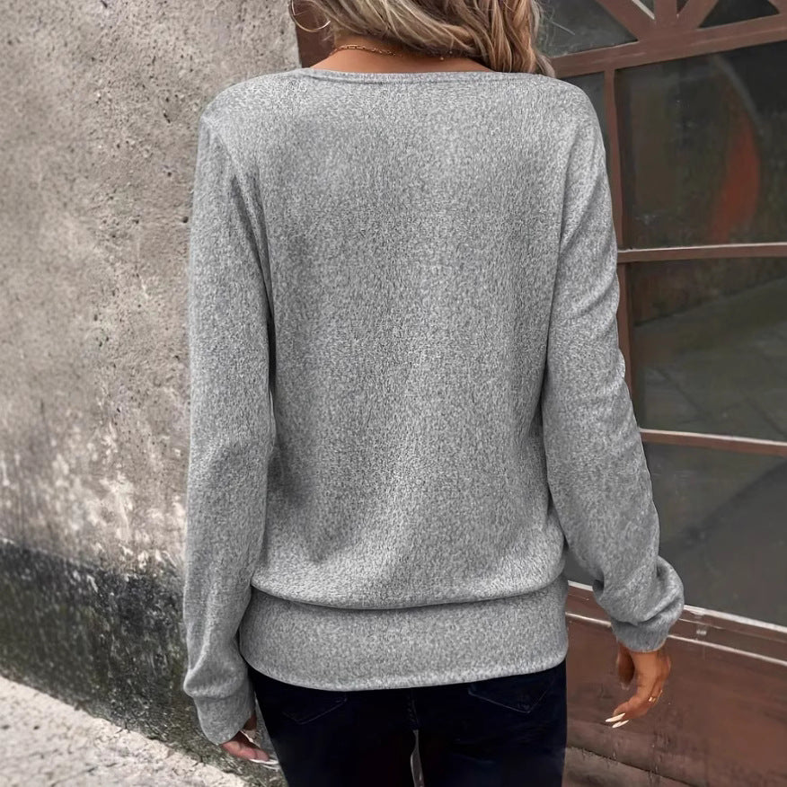Damen Lässiger V-Ausschnitt Pullover mit asymmetrischem Design R&B