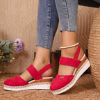 Damen Bequeme Espadrilles mit elastischen Riemen und dekorativem Bastbesatz EB