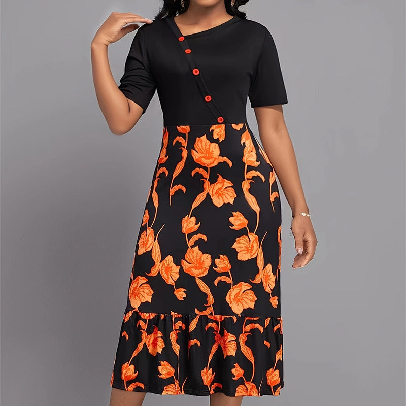 Damen Kleid mit floralem Muster und Knopfdetails R&B