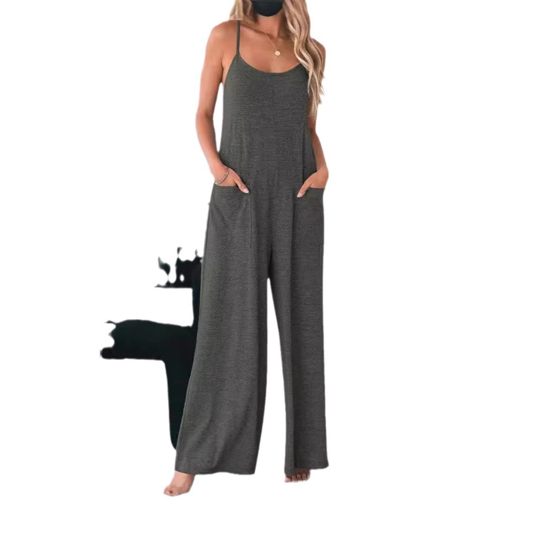 Damen Luftiger Jumpsuit mit Taschen und Spaghettiträgern R&B