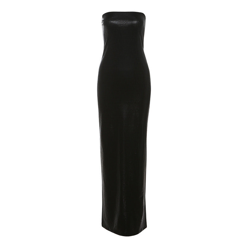Damen Langes Abendkleid aus hochglänzendem Material R&B