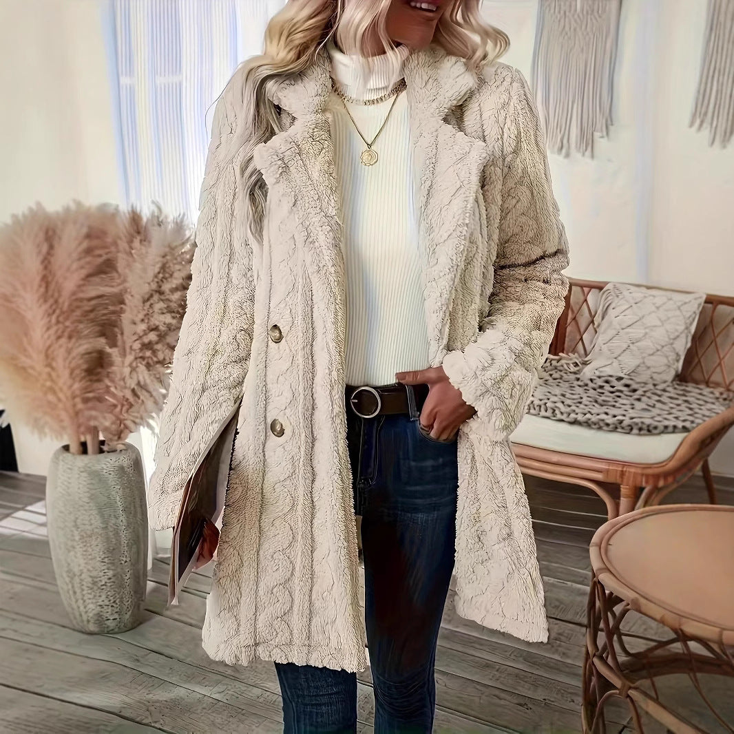 Damen Kuschelige Strickjacke mit doppelter Knopfverschluss und strukturierter Oberfläche R&B