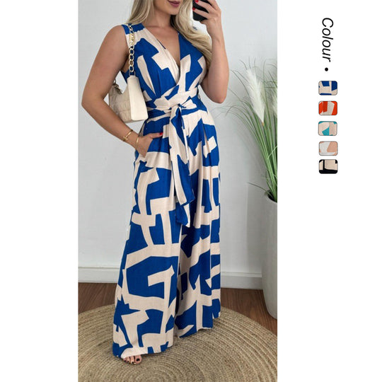 Damen Jumpsuit mit tiefem V-Ausschnitt und eleganter Taille R&B