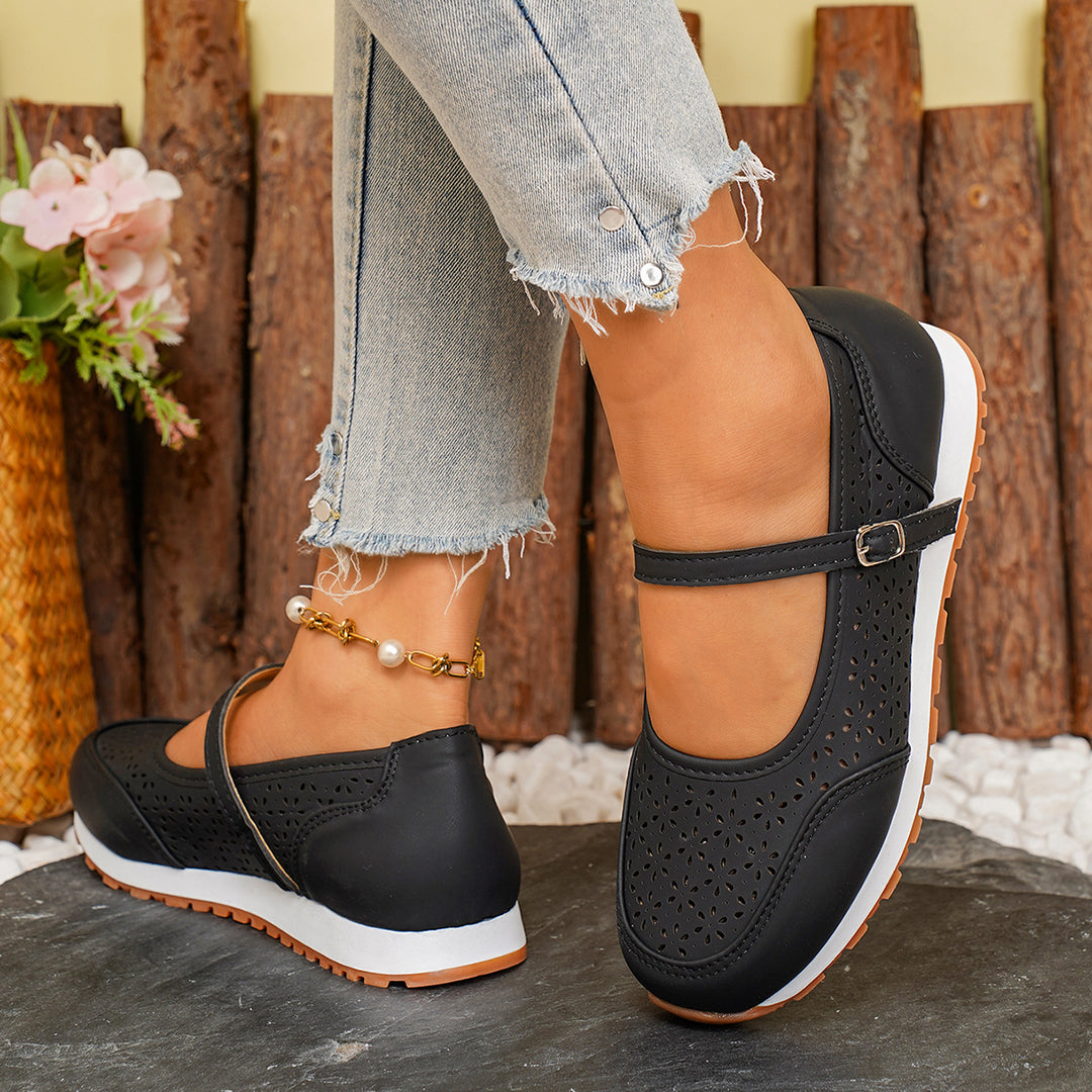 Damen atmungsaktive und elegante Ballerinas mit dekorativem Lochmuster R&B