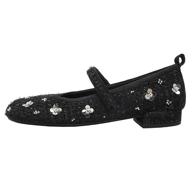 Damen Ballerinas mit floralem Glitzerdesign und verstellbarem Riemen R&B