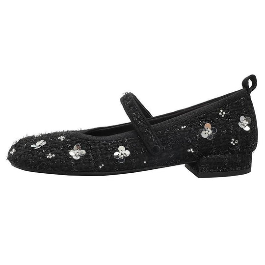Damen Ballerinas mit floralem Glitzerdesign und verstellbarem Riemen R&B