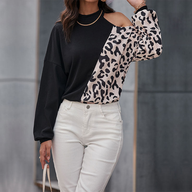 Damen Designer Oberteil mit asiatischem Stehkragen und elegantem Animal-Print R&B