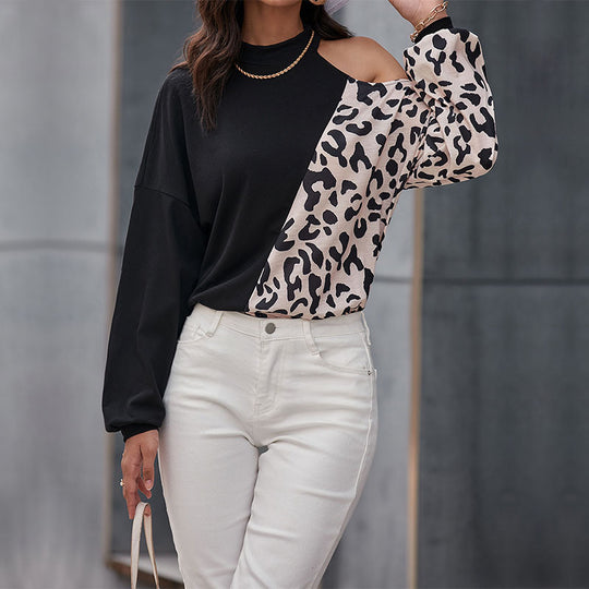 Damen Designer Oberteil mit asiatischem Stehkragen und elegantem Animal-Print R&B