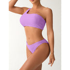 Damen Einseitiger Bikini mit elegantem Rippendesign und verstellbaren Trägern R&B
