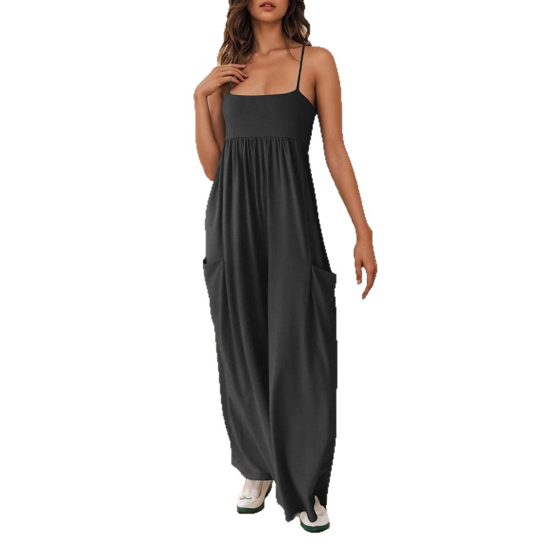 Damen lässiger Jumpsuit mit breitem Bein und verstellbaren Trägern R&B