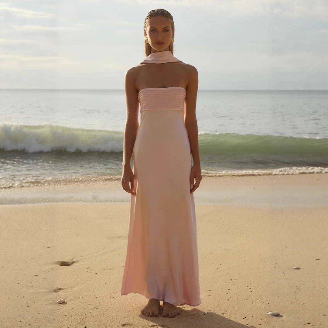 Damen Elegantes Maxikleid mit schulterfreiem Design und schmalem Oberteil R&B