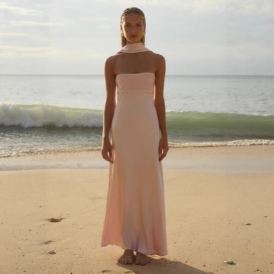 Damen Elegantes Maxikleid mit schulterfreiem Design und schmalem Oberteil R&B