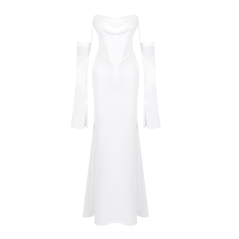 Damen Elegantes Meerjungfrau-Kleid mit schulterfreiem Design und langen Ärmeln R&B