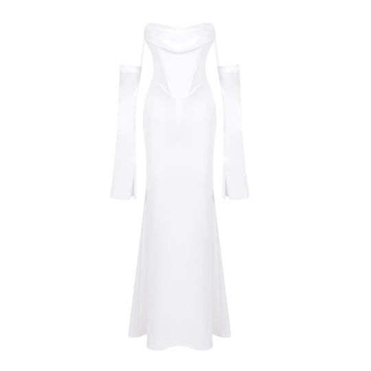 Damen Elegantes Meerjungfrau-Kleid mit schulterfreiem Design und langen Ärmeln R&B