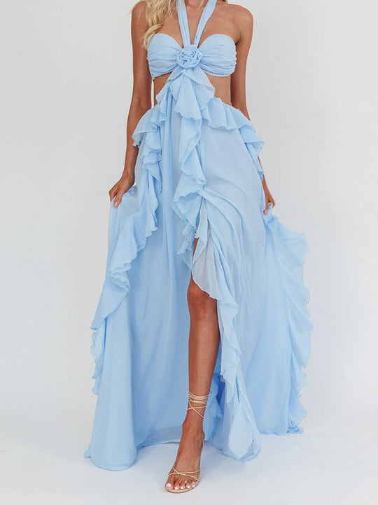 Damen Maxikleid mit Rüschen und Bandeau-Ausschnitt R&B