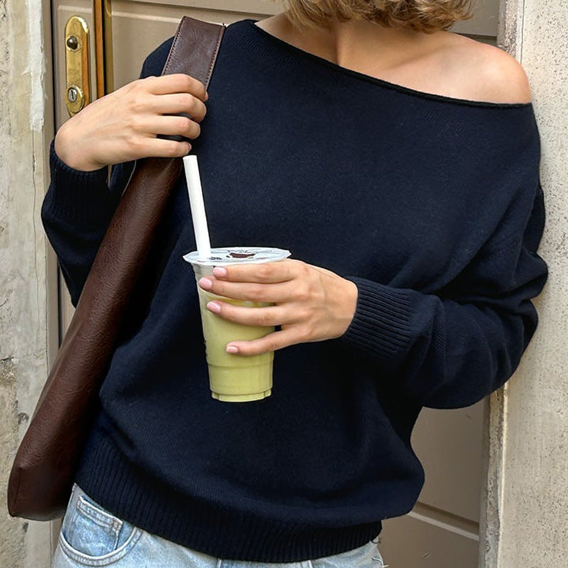 Damen Oversized Strickpullover mit schulterfreiem Design R&B
