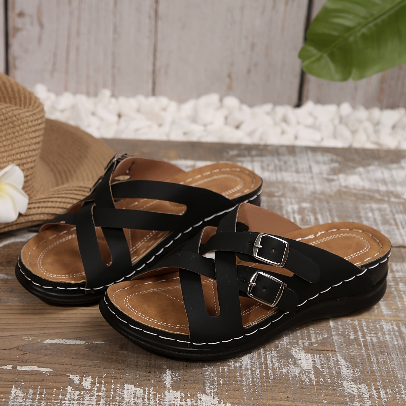 Damen Komfortable Riemchen-Sandalen mit verstellbaren Schnallen und gepolstertem Fußbett R&B