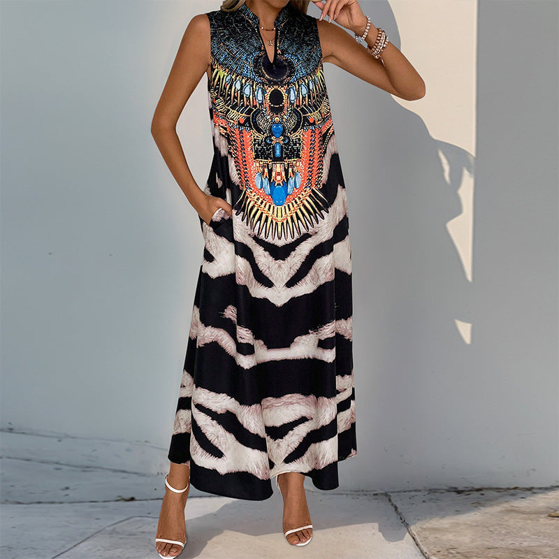 Damen Maxi-Kleid mit auffälligem Animal-Print und eleganten Verzierungen R&B