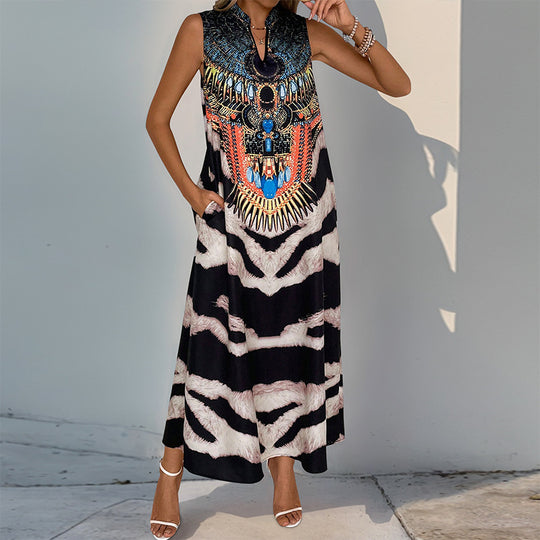 Damen Maxi-Kleid mit auffälligem Animal-Print und eleganten Verzierungen R&B