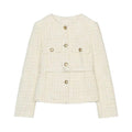 Damen elegante Tweed-Jacke mit doppelter Knopfleiste und praktischen Taschen