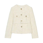 Damen elegante Tweed-Jacke mit doppelter Knopfleiste und praktischen Taschen
