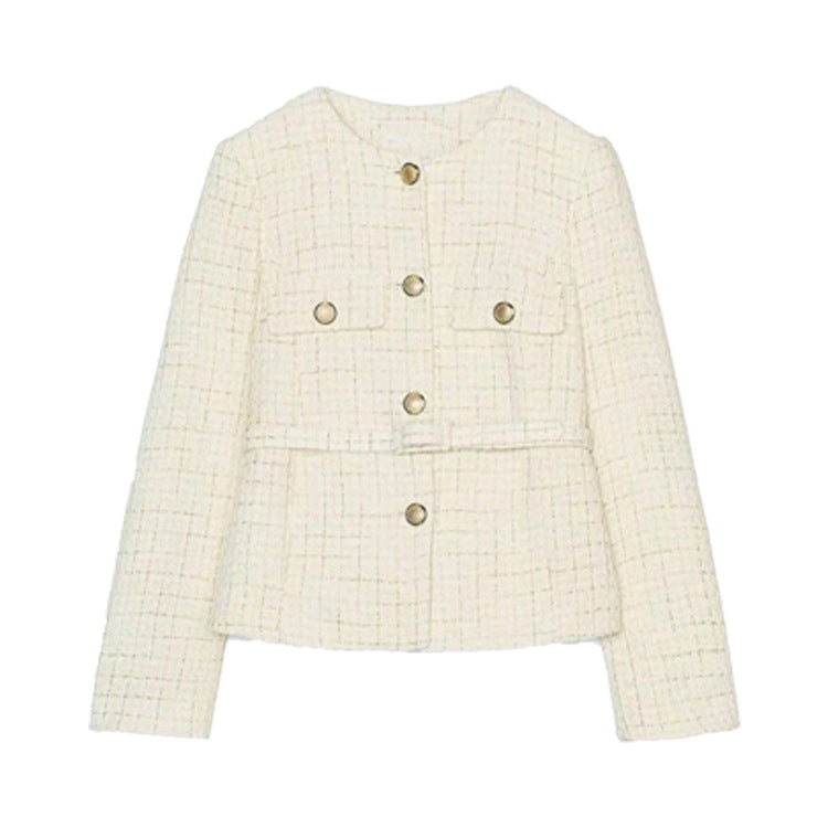 Damen elegante Tweed-Jacke mit doppelter Knopfleiste und praktischen Taschen