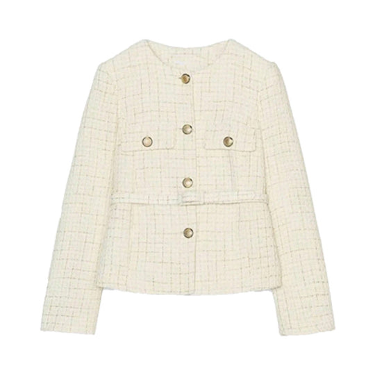 Damen elegante Tweed-Jacke mit doppelter Knopfleiste und praktischen Taschen R&B