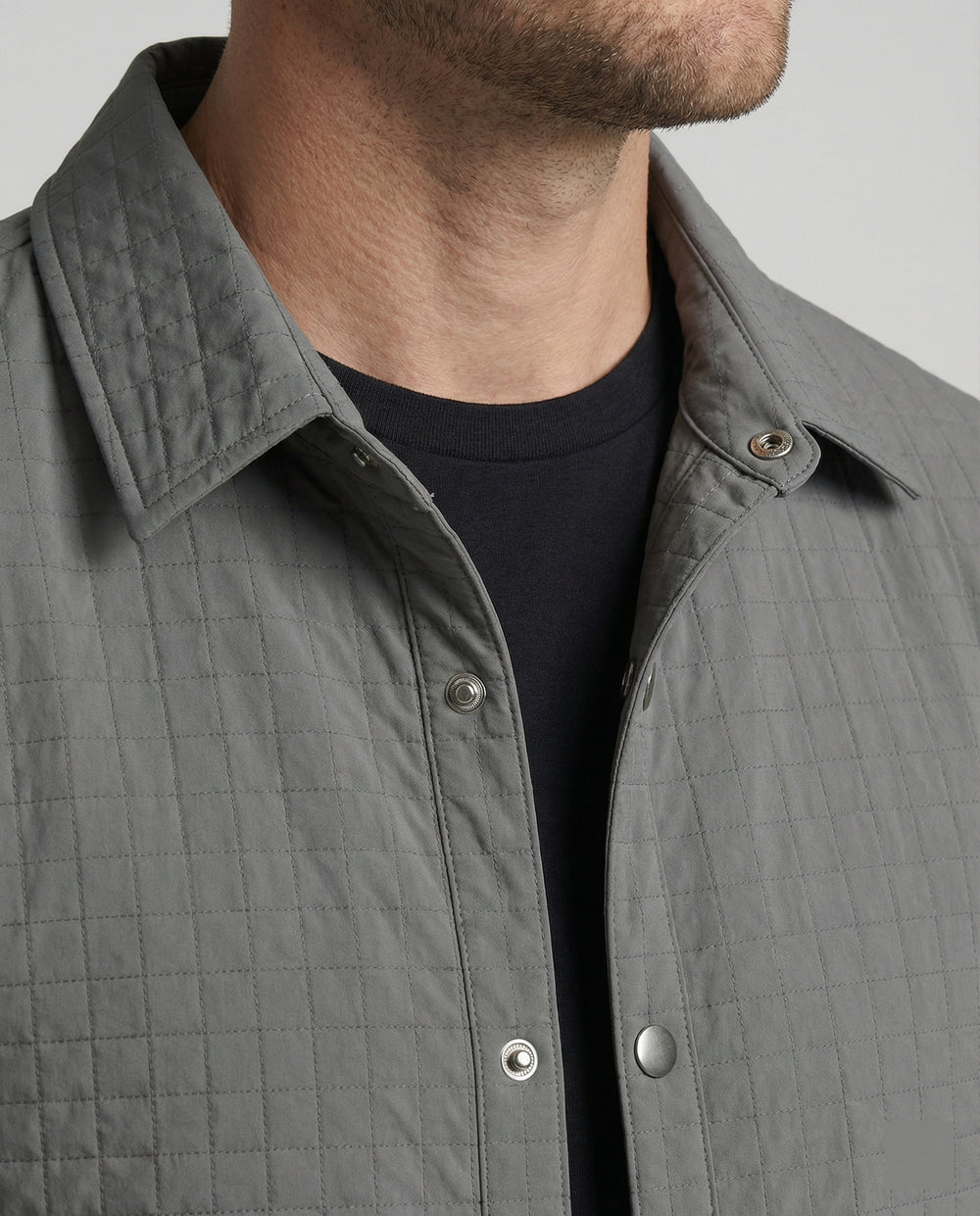 Herren gesteppte Hemdjacke mit Karosteppung Druckknopfleiste und aufgesetzten Pattentaschen R&B