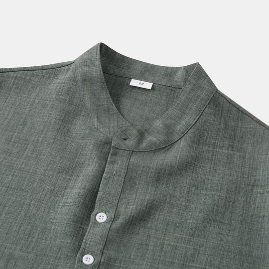Herren Kurzarmhemd mit modernem Henley-Ausschnitt und strukturierter Oberfläche R&B