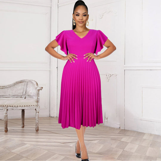 Damen Plisseekleid mit voluminösen Flügelärmeln R&B