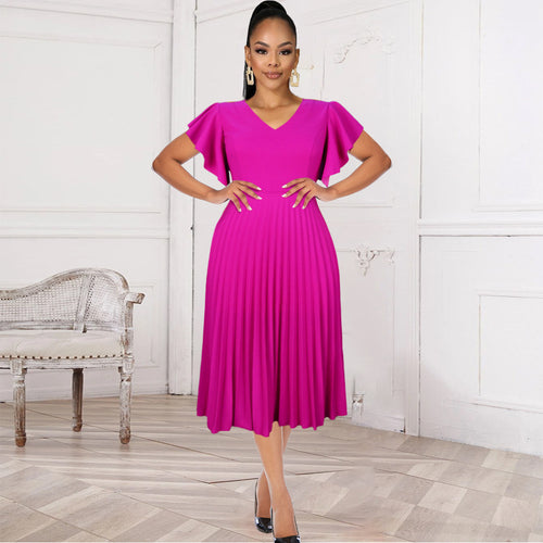 Damen Plisseekleid mit voluminösen Flügelärmeln R&B