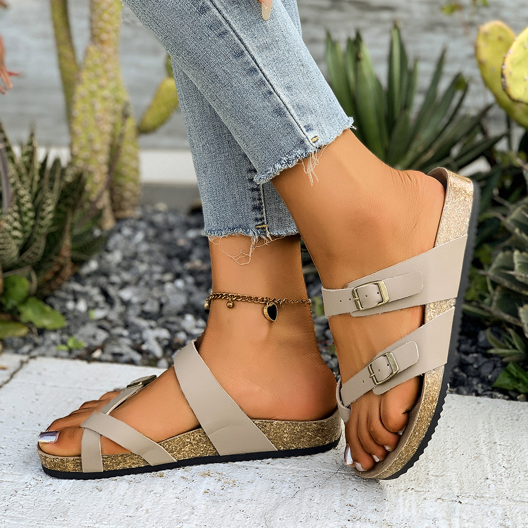 Damen Riemchen-Sandalen mit verstellbaren Schnallen und korkgefütterter Sohle R&B