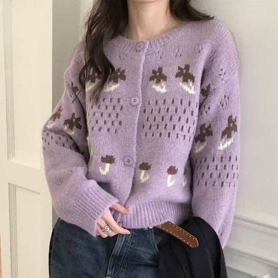 Damen Strickjacke mit verspieltem Tiermotiv und Knopfverschluss R&B