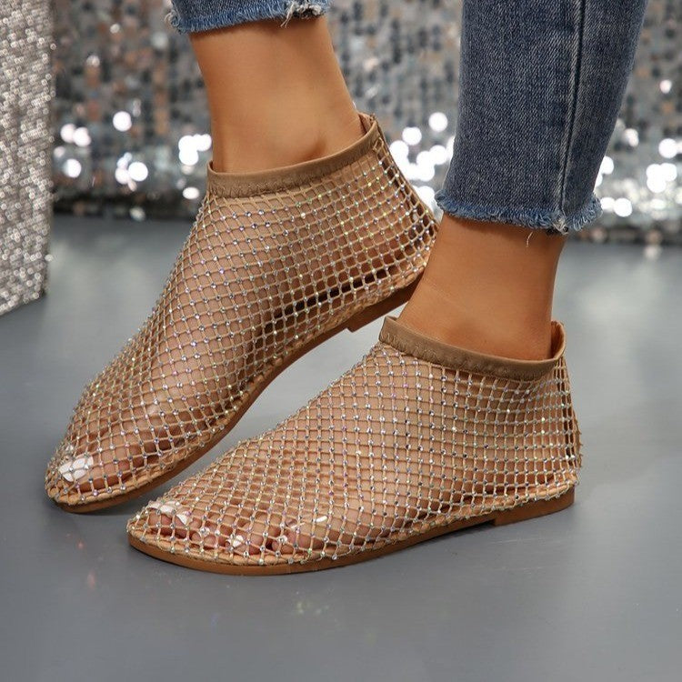 Damen Glitzernde Netzschuhe mit offener Zehenpartie und auffälligen Strasssteinen R&B