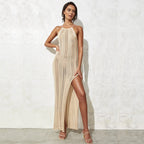 Damen elegantes, transparentes Maxikleid mit zarten Häkelverzierungen R&B