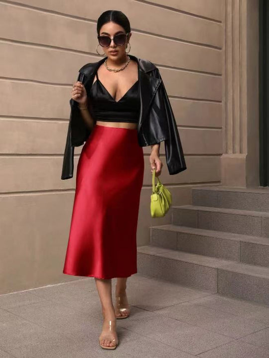 Damen Satin Rock mit schwingendem Saum und elegantem Schnitt R&B